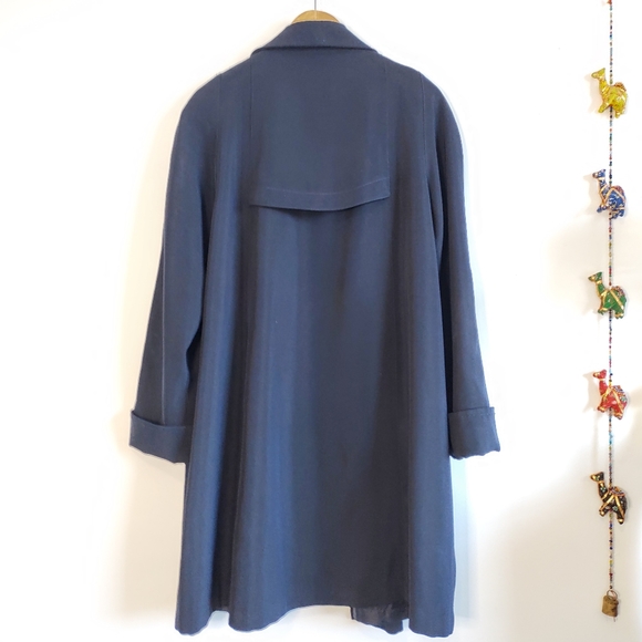 Vintage Trench Coat Jacket; Dark Navy Blue - Picture 3 of 8